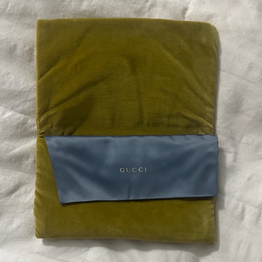 Gucci Olive Green Velvet Pouch with Blue Accent